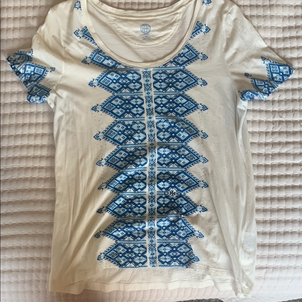 Tory Burch Blue Patterned T-Shirt